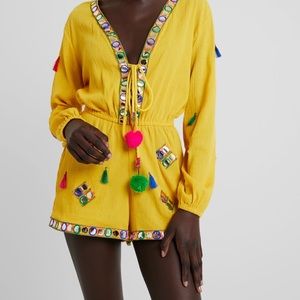 Missguided Pom Pom cheesecloth playsuit Size 4